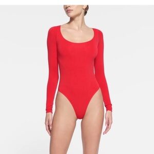 SKIMS Red Long Sleeve Bodysuit